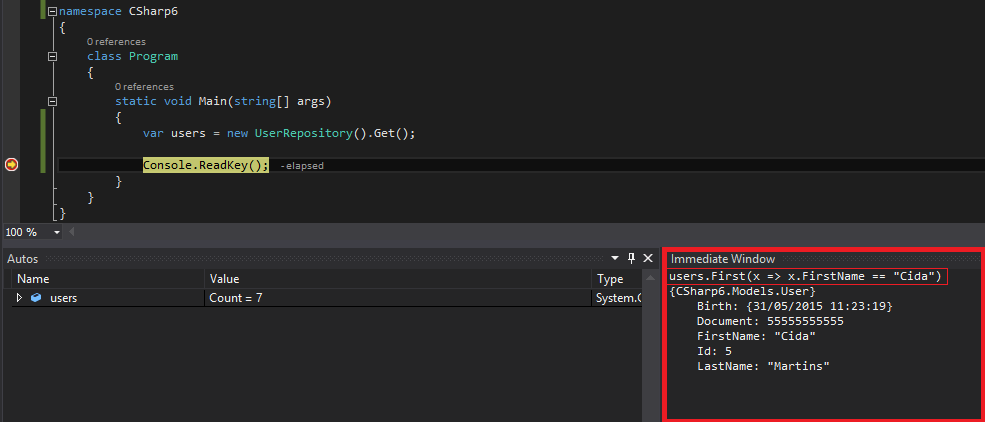Debugando com expressões Lambda